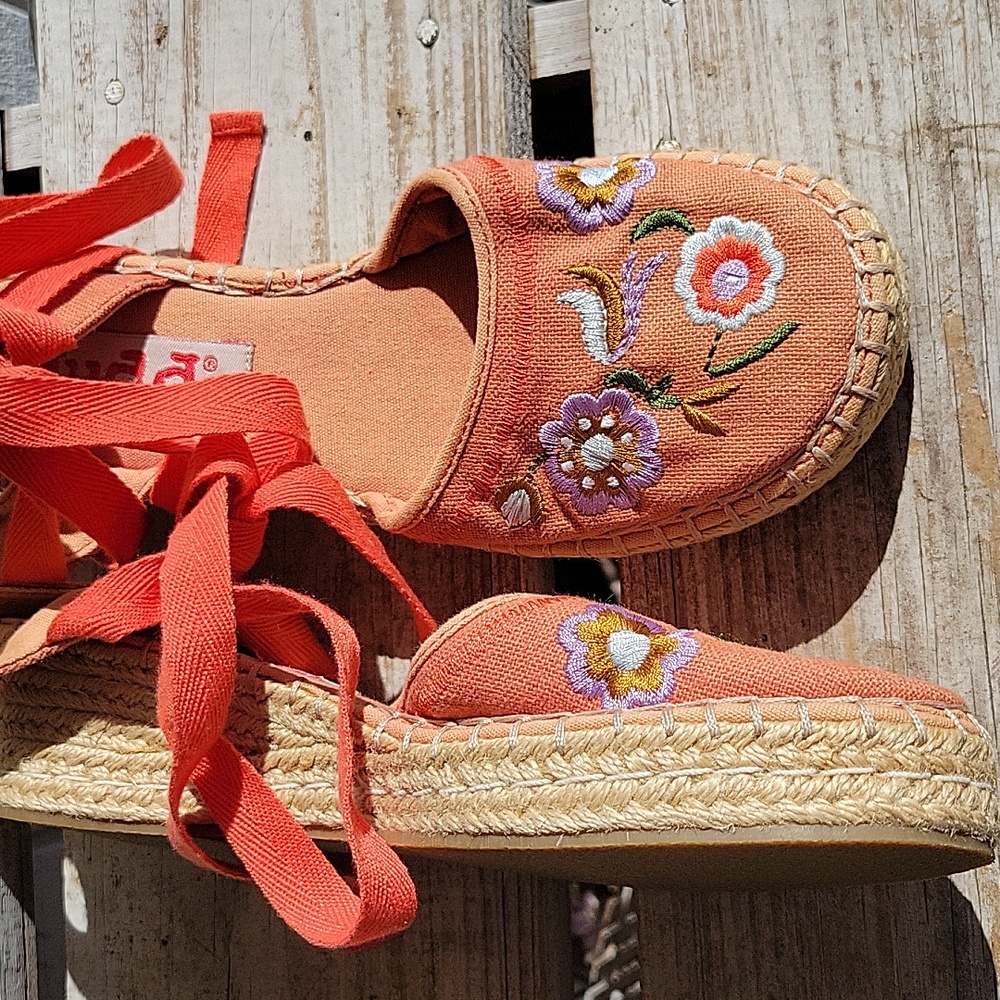 Vintage Mudd Sandals Vintage 90s Fabric Embroidery Boho Size 6M Bohemian Shoes - Picture 4 of 9